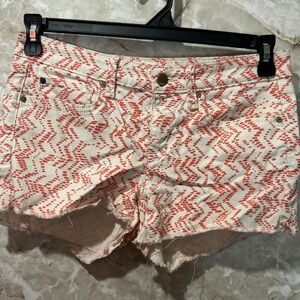 1969 Denim Shorts Coral Print Frayed Hem‎ Casual Cute Summer Size 27